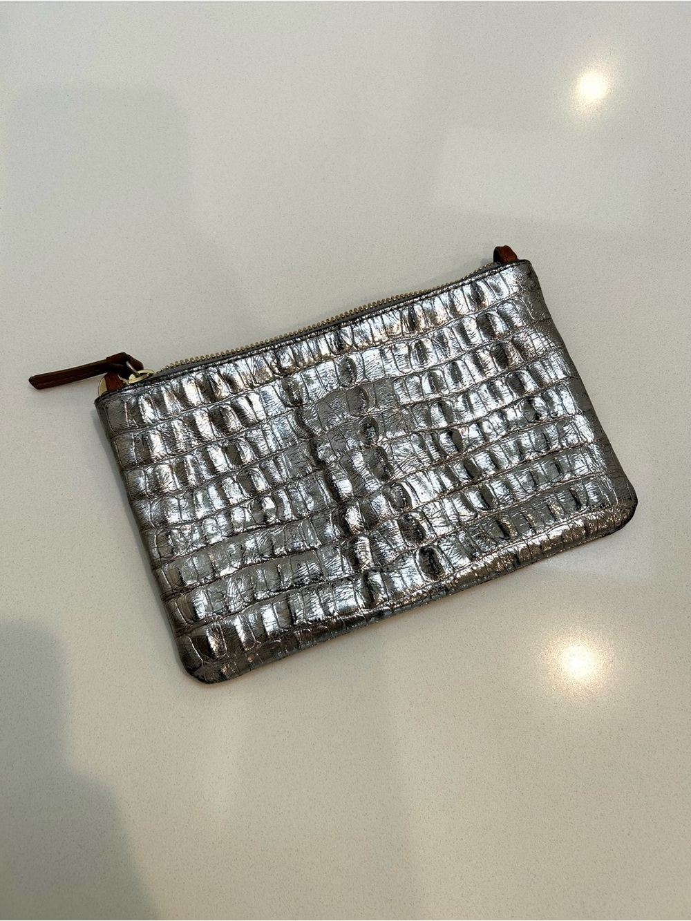 Clare V. Croc Embossed Clutch/Pouch in Silver